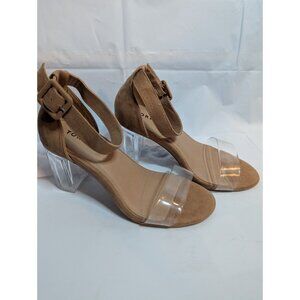 Torrid Clear Translucent Block Heels Faux Suede Sz 8.5WW Adjustable Strap